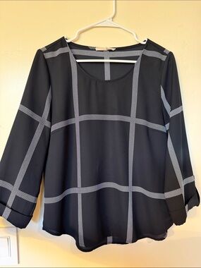 41 Hawthorn Black Windowpane Blouse with White Grid
